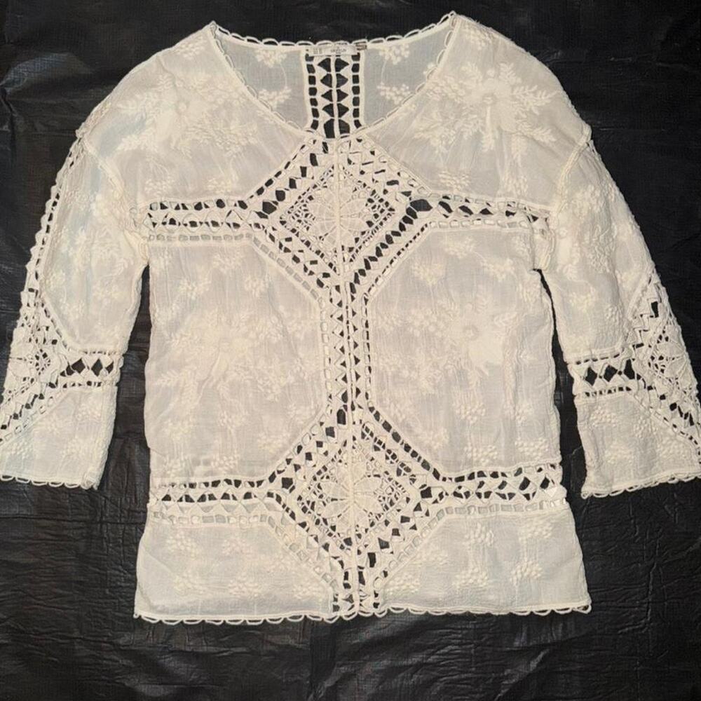 Boho White lace blouse 100% cotton size M/L